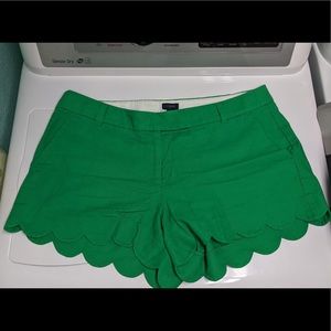 J. Crew Scalloped Hem Shorts - 14 - Brilliant Kelly Green